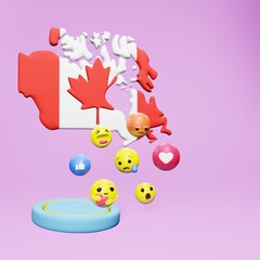 3d rendering of social media emoticon use in Canada for product promotion