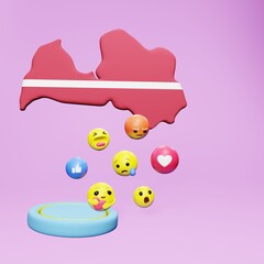 3d rendering of social media emoticon use in Latvia for product promotion