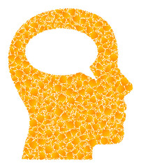 Vector gold thinking mosaic icon. Thinking is isolated on a white background. Gold items collage based on thinking icon. Collage thinking iconic image is designed from yellow items.