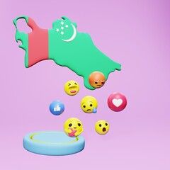 3d rendering of social media emoticon use in Turkmenistan for product promotion