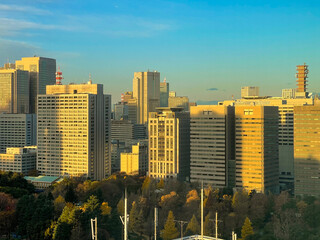 city skyline at sunset