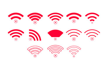 Set of No wireless connections no wifi icon sign vector red color