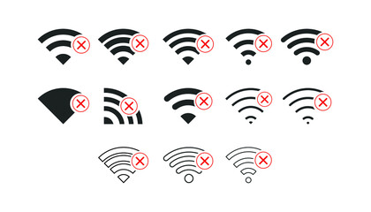 Set of No wireless connections/no wifi icon sign vector on white background 
