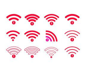 Set of No wireless connections no wifi icon sign vector red color
