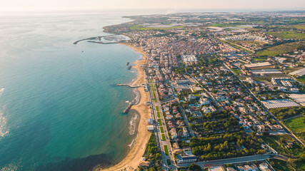 Aerial View of Marina di Ragusa and Mediterranean Sea at Sunset, Sicily, Italy, Europe