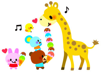 アイス, アイスクリーム, 夏, 動物, デザート, おやつ, 食べる, 夏休み, かわいい, きりん, ひよこ © 満載