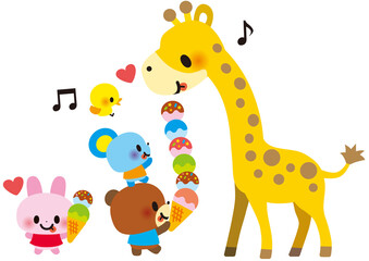 アイス, アイスクリーム, 夏, 動物, デザート, おやつ, 食べる, 夏休み, かわいい, きりん, ひよこ © 満載