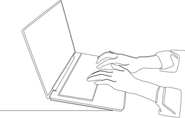 Continuous line drawing of human, work at home use mobile digital tablet computer work isolated on white background. Vector illustration