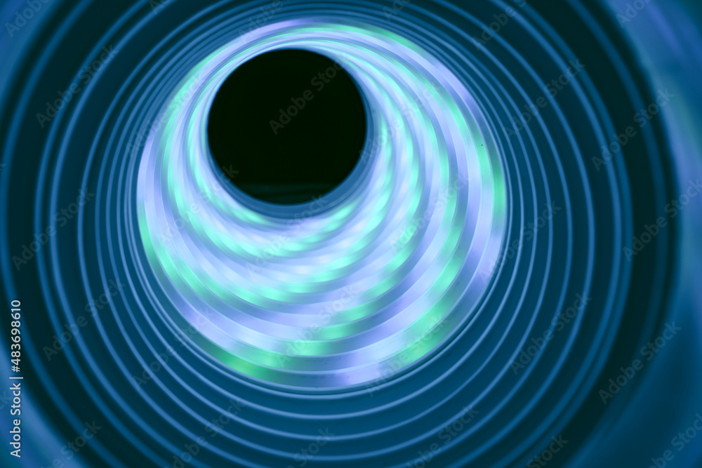 Poster beautiful abstract swirl tunnel with aquamarine neon light on a background pttern textured for deisg