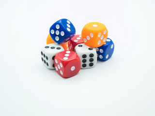 Mixed color of dice isolated on white background