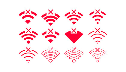 Set of No wireless connections no wifi icon sign vector red color
