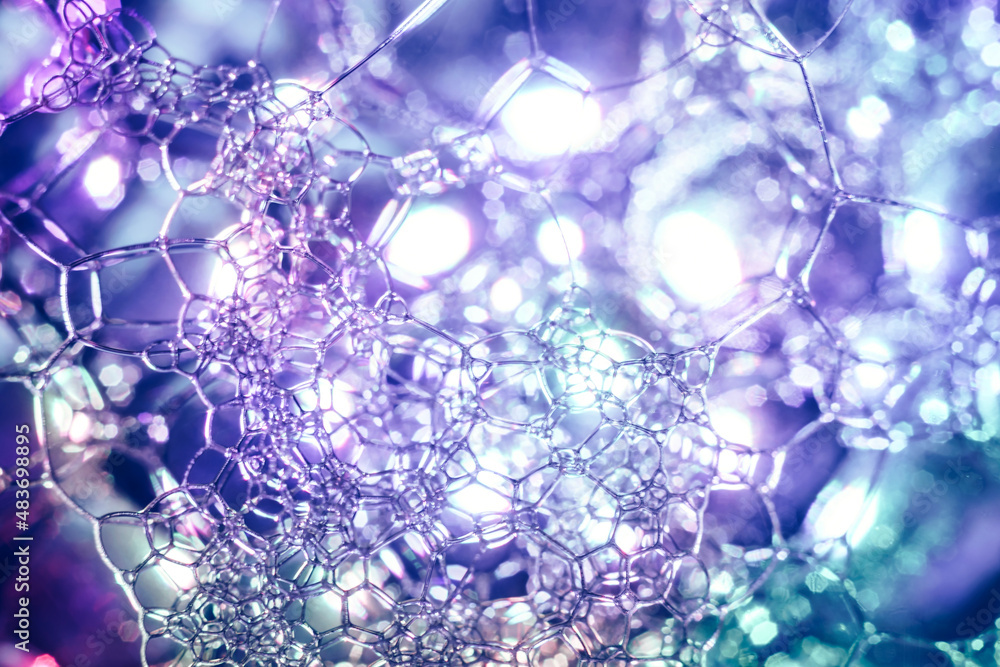 Fototapete close up beautiful abstract soap bubbles. background pattern for design. macro photography view.
