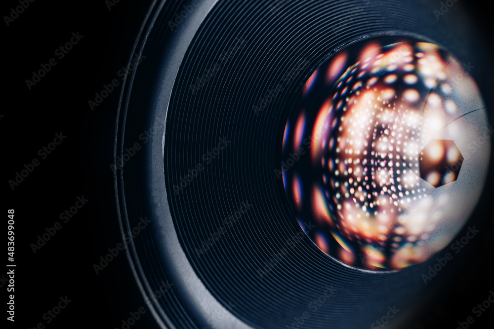 Aufkleber beautiful abstract camera lens with glass reflection. background pattern for design.