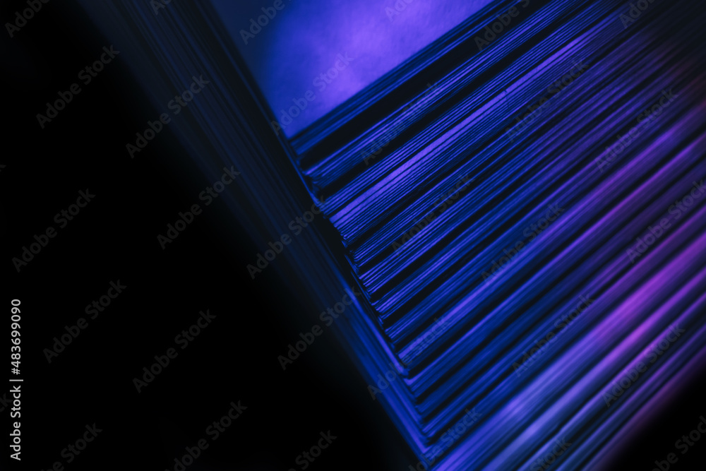 Aufkleber close up beautiful book pages in the blue light on a night. background pattern for design. macro pho