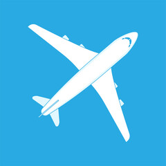 Vector illustration of an airplane top view on a blue background. Aviation holiday poster