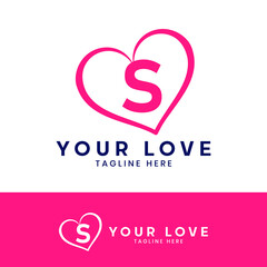 S letter logo with heart icon, valentines day concept