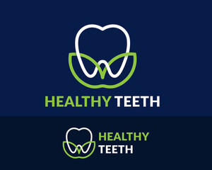 Healthy Teeth Natural Dental Medical Logo Design Template. Teeth and leaf.