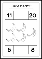 How many Moon, game for children. Vector illustration, printable worksheet