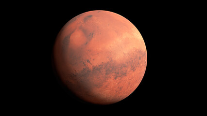 Surface of Mars planet isolated on black space. 8k resolution realistic 3d illustration wallpaper