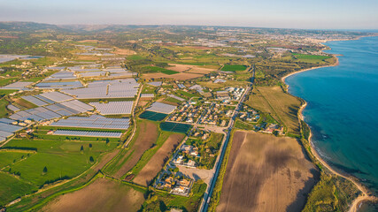 Aerial View of Marina di Ragusa and Mediterranean Sea at Sunset, Sicily, Italy, Europe