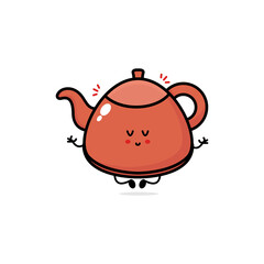 Vector teapot colored and black and white illustration.tea pot icon. Smiling kettle with eyes and mouth isolated on white background. kitchen or hiking equipment. Cute coloring page