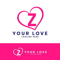 Z letter logo with heart icon, valentines day concept