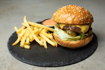 hamburger on the wood