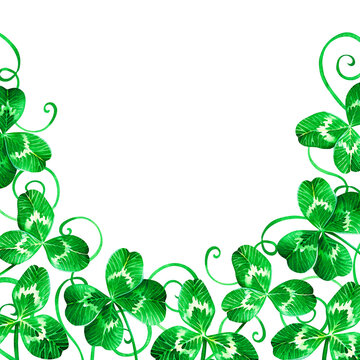 A banner of clover. St. Patrick's Day. Watercolor illustration. Isolated on a white background.