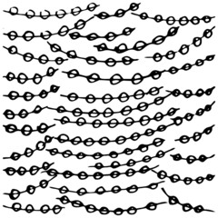 Festive pattern with garlands - circles connected by lines. Black and white vector rough sketch isolated on transparent background