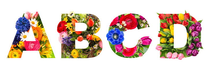 Floral lettering. Alphabet A flower head isolated white background