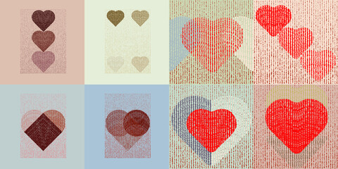 Heart Logo with lines. Hearts unusual icon Design .Black Vector stripes .Geometric shape.