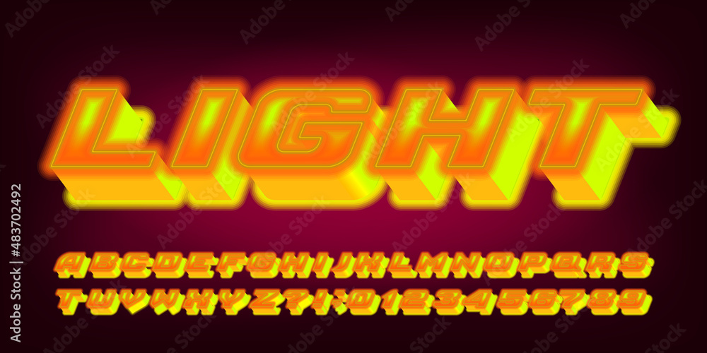 Poster light alphabet font. 3d neon letters and numbers. stock vector typeface for your typography in retro