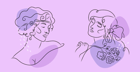 Set of silhouettes of beautiful girls. Vector illustration isolated on white background.