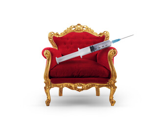 Luxury armchair with a syringe with the vaccine of covid-19