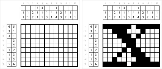 Fototapeta premium Alphabet X Lowercase Nonogram Pixel Art M_2201001