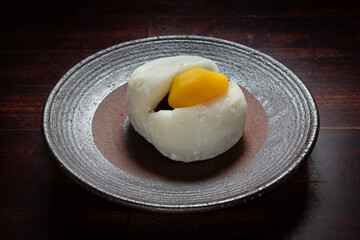 traditional Japanese sweet rice KURI marron daifuku on plate