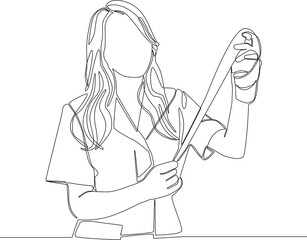 Continuous line drawing of people check bill of payment. Vector illustration. Company budget.