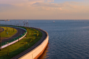 Saint-Petersburg, Russia - Jun 09, 2021: The Gulf of Finland at sunset.
