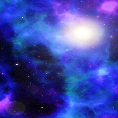 Nebula, cluster of stars in deep space. Science fiction art.