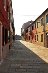 Colorful Italian houses in Murano Island next to Venice.