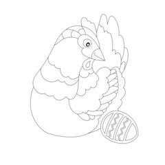 Traditional bird hen and eggs for season design. Cute Easter decor. Spring festive elements. Black and white.  Hand drawn illustration in zentangle style for children and adults, tattoo.