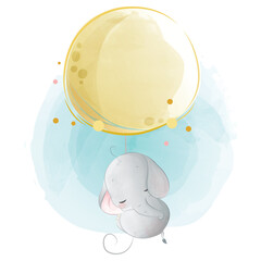 Baby Elephant Flying with a Balloon