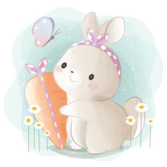Little Bunny Holding a Carrot