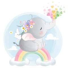 Baby Elephant Splashing Rainbow