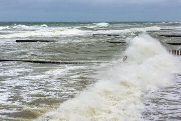 beautiful big waves, the Baltic sea, storm on the sea in summer
