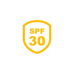 Sun protection SPF 30 simple flat icon vector. SPF 30 icon. Shield icon