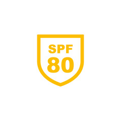 Sun protection SPF 80 simple flat icon vector. SPF 80 icon. Shield icon