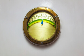 Ship analog inclinometer installed inside the ship. Inclinometer, a device for measuring the heel...