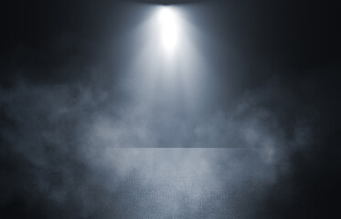 Lantern, smoke and fog on the background of an empty street.  Dark abstract background. 3d illustration