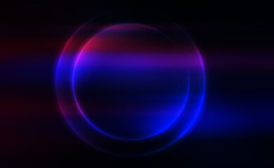 Neon circle shape in the center of the image. Dark abstract background, neon glow